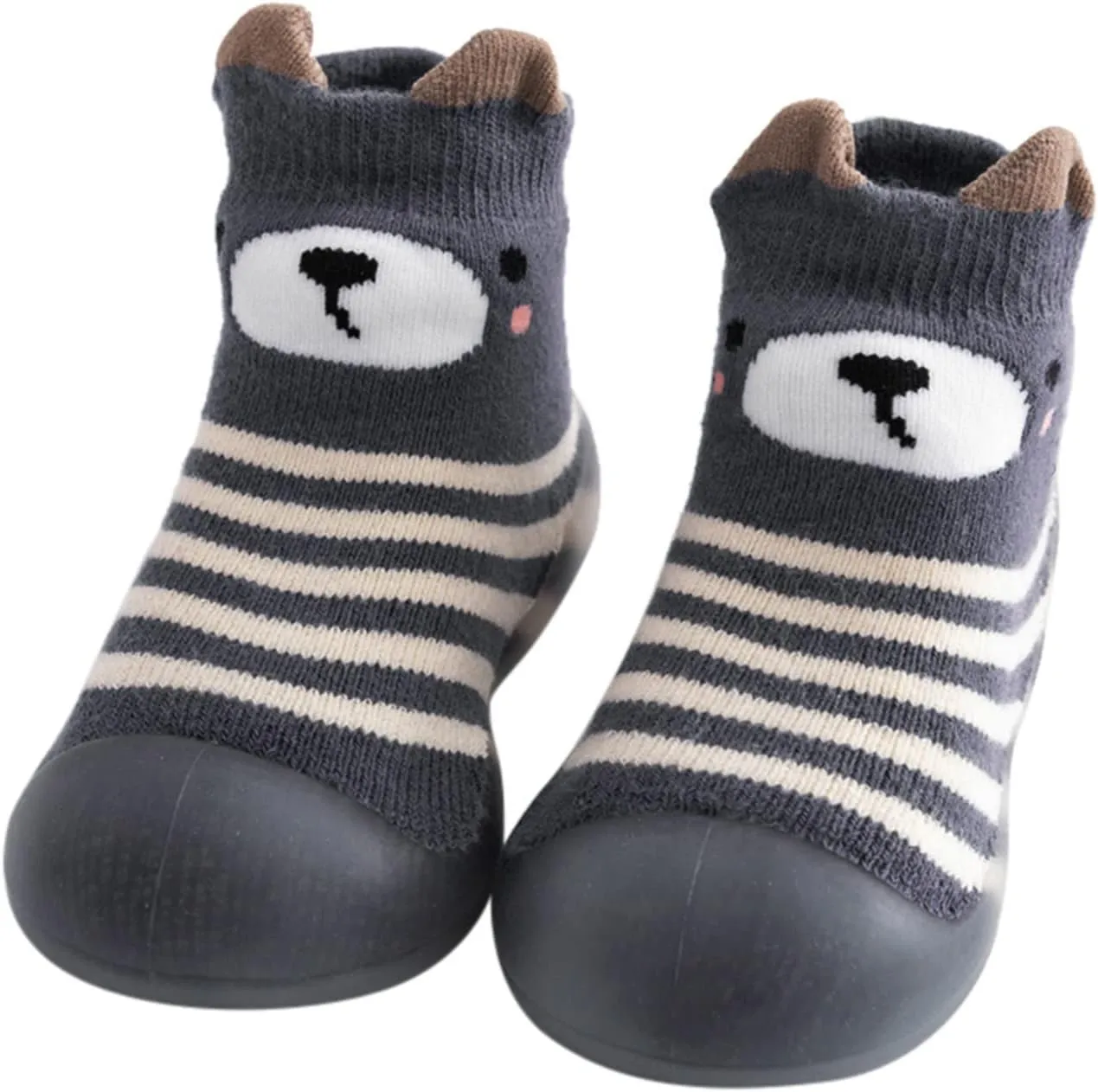 Boys Girls House Shoes Kids Toddler Baby Boys Girls Solid Warm Knit Soft Sole Rubber Shoe Socks Slippers (Dark Gray, 18)