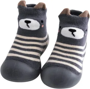 Boys Girls House Shoes Kids Toddler Baby Boys Girls Solid Warm Knit Soft Sole Rubber Shoe Socks Slippers (Dark Gray, 20)