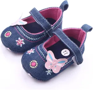 Boys Shoes Infant Girls Sneakers Baby Newborn Cute Bow Embroidered Walking Shoes Flat Shoes Denim Models Soccer Cleats