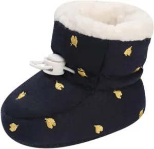 Cartoon Shoes for Baby Soft Sole Shoes Fleece Warm Short Boots Shoes Fashion Printing Non Slip (Dark Blue, 4 Infant)