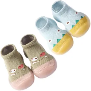 Chicone 2 Pairs Baby Socks Anti Skid Rubber Soft Sole Infant Slippers Prewalker Shoes (Green&Blue, 3-6 Months), 3 Months