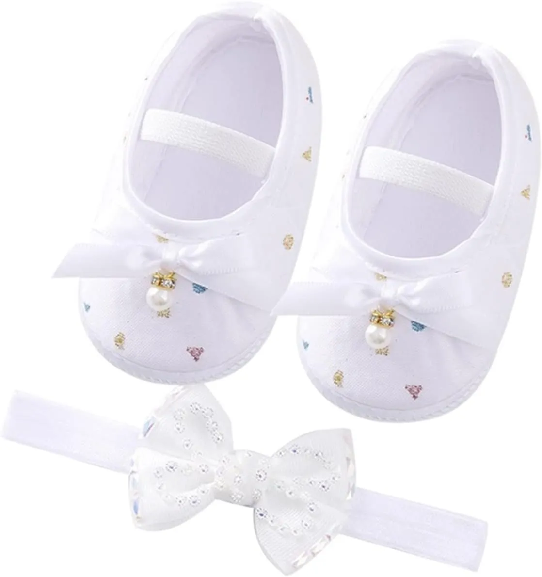 Child Princess Sole Set Cute Shoes Shoes Pearl Headband Little Soft Toddler Bow Kids Sneakers Toddler Boys