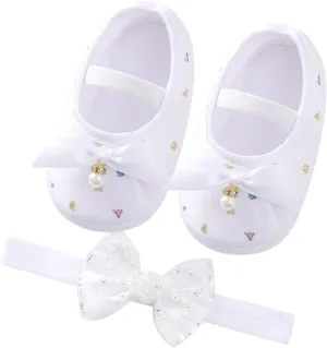 Child Princess Sole Set Cute Shoes Shoes Pearl Headband Little Soft Toddler Bow Kids Sneakers Toddler Boys