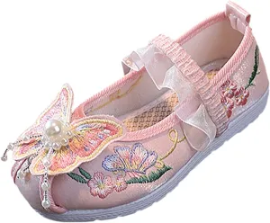 Children House Shoes Girls Flat Bottomed Embroidered Sandals Fashionable Children Performance Shoes