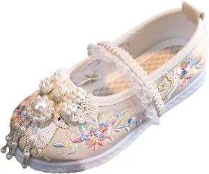Children House Shoes Girls Flat Bottomed Embroidered Sandals Fashionable Children Performance Shoes