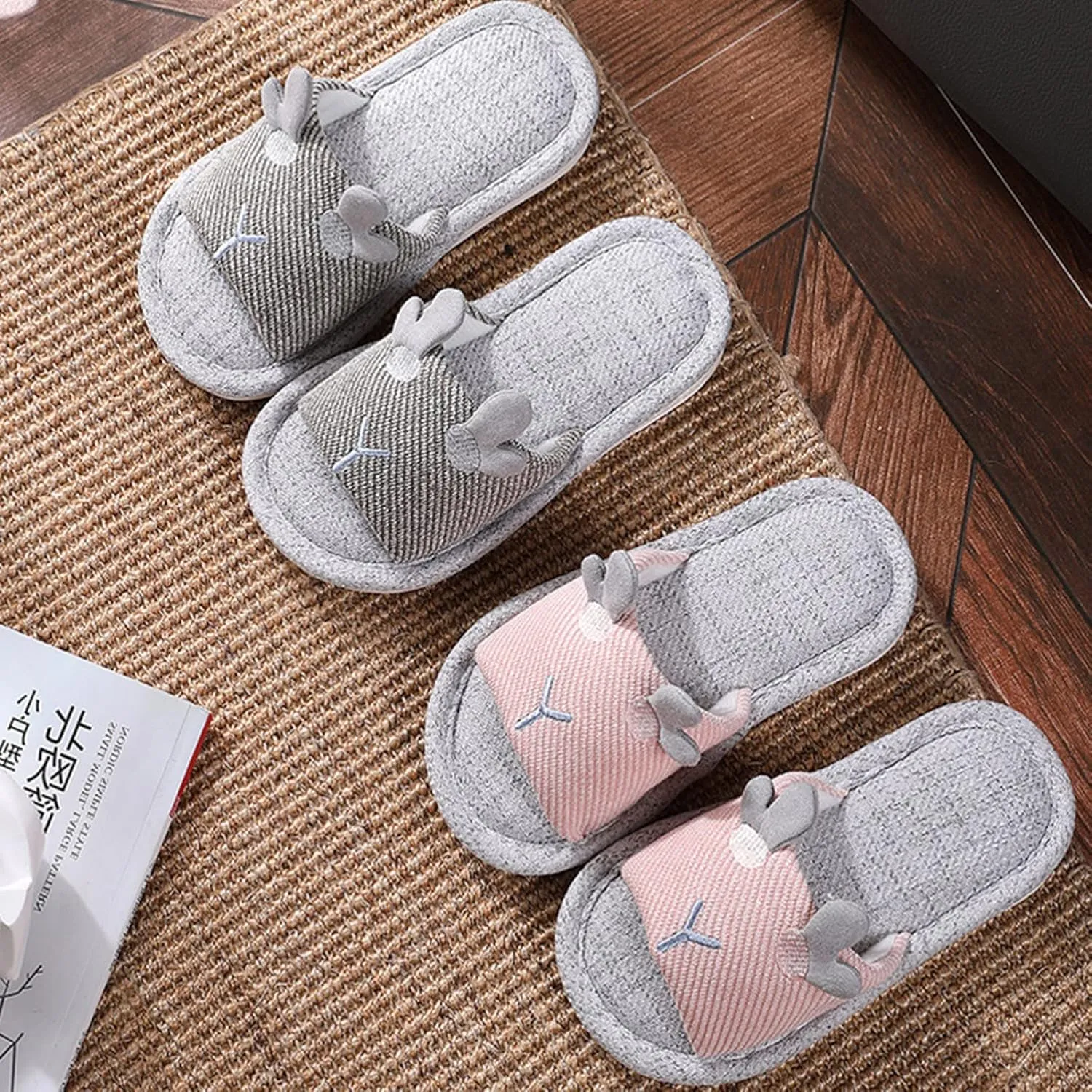 Children Slippers Children Linen Slippers Indoor Home Cotton and Linen Soft Sole Slippers Baby Shoes for Shower (Green, 11.5-12 Years Big Kids)