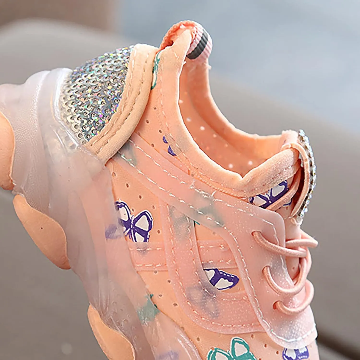 Children's Sneakers Butterfly Print LED Light Shoes Daddy Shoes Lacing Breathable Soft Soles Toddler Athletic Shoes