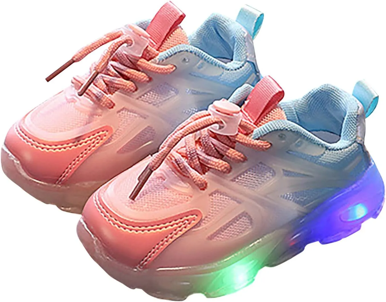 Children's Sneakers Color Gradient LED Light Shoes Dad Shoes Soft Soles Bunny Pompom Sneaker for Baby Girl
