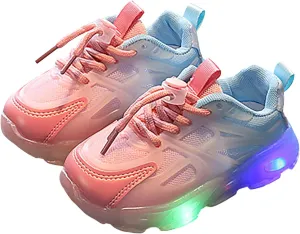 Children's Sneakers Color Gradient LED Light Shoes Dad Shoes Soft Soles Bunny Pompom Sneaker for Baby Girl