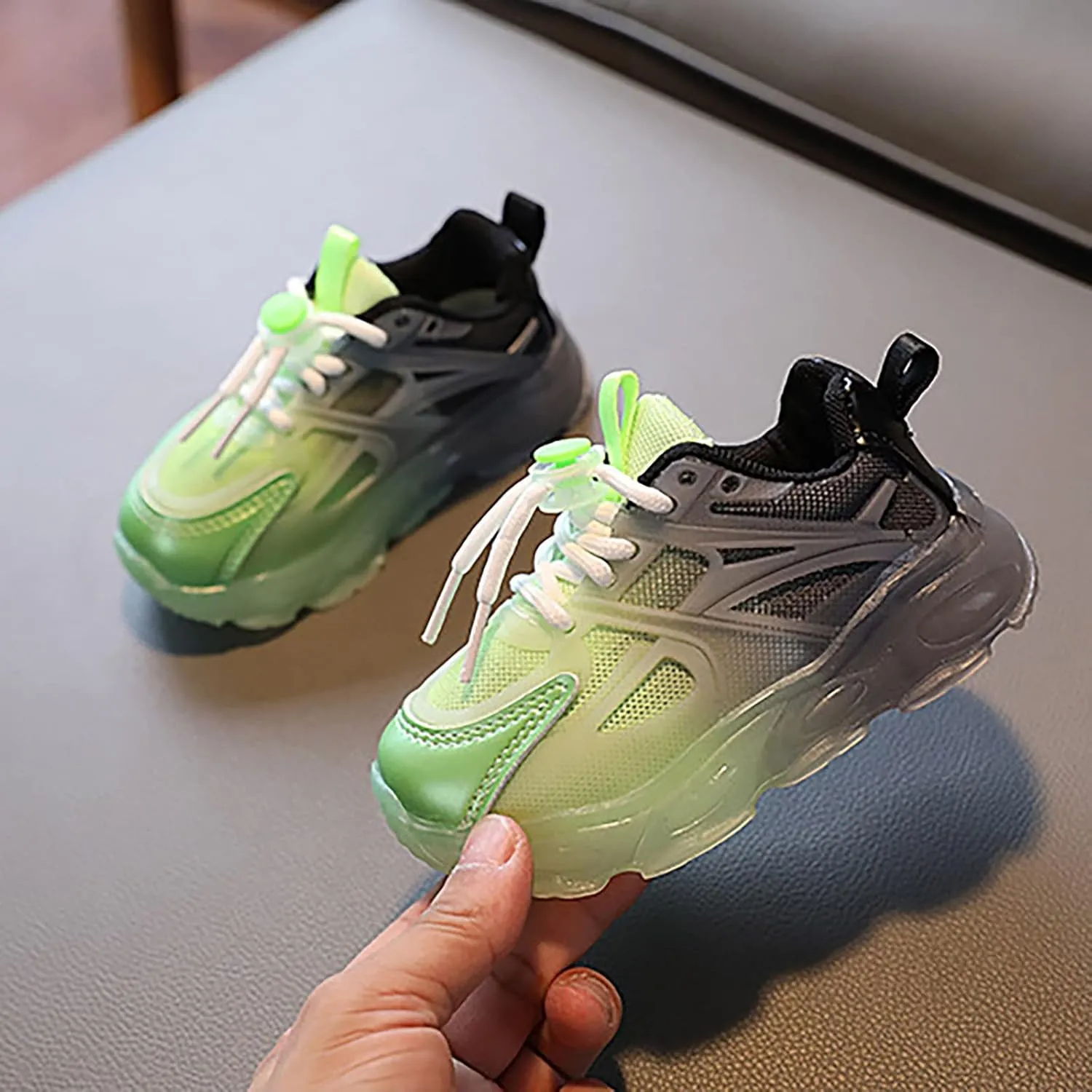 Children's Sneakers Color Gradient LED Light Shoes Dad Shoes Soft Soles Girls Shoes Wide