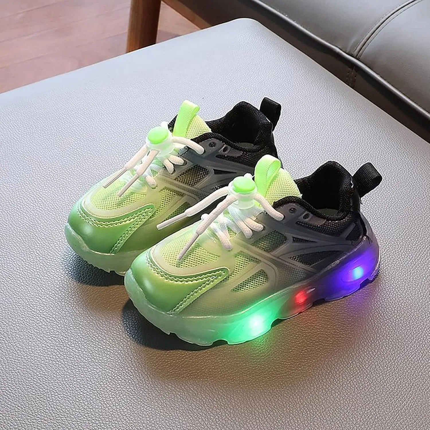 Children's Sneakers Color Gradient LED Light Shoes Dad Shoes Soft Soles Girls Shoes Wide