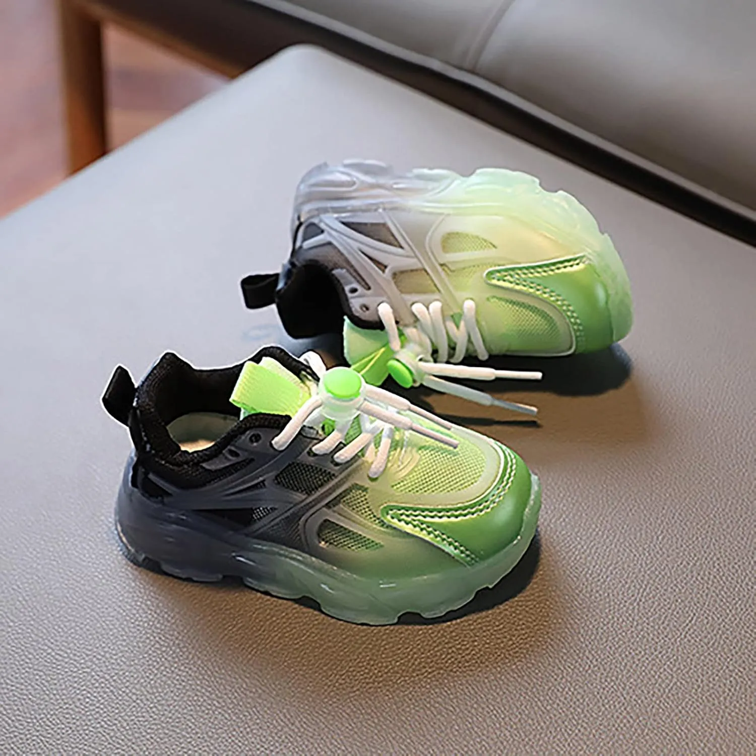 Children's Sneakers Color Gradient LED Light Shoes Dad Shoes Soft Soles Girls Shoes Wide