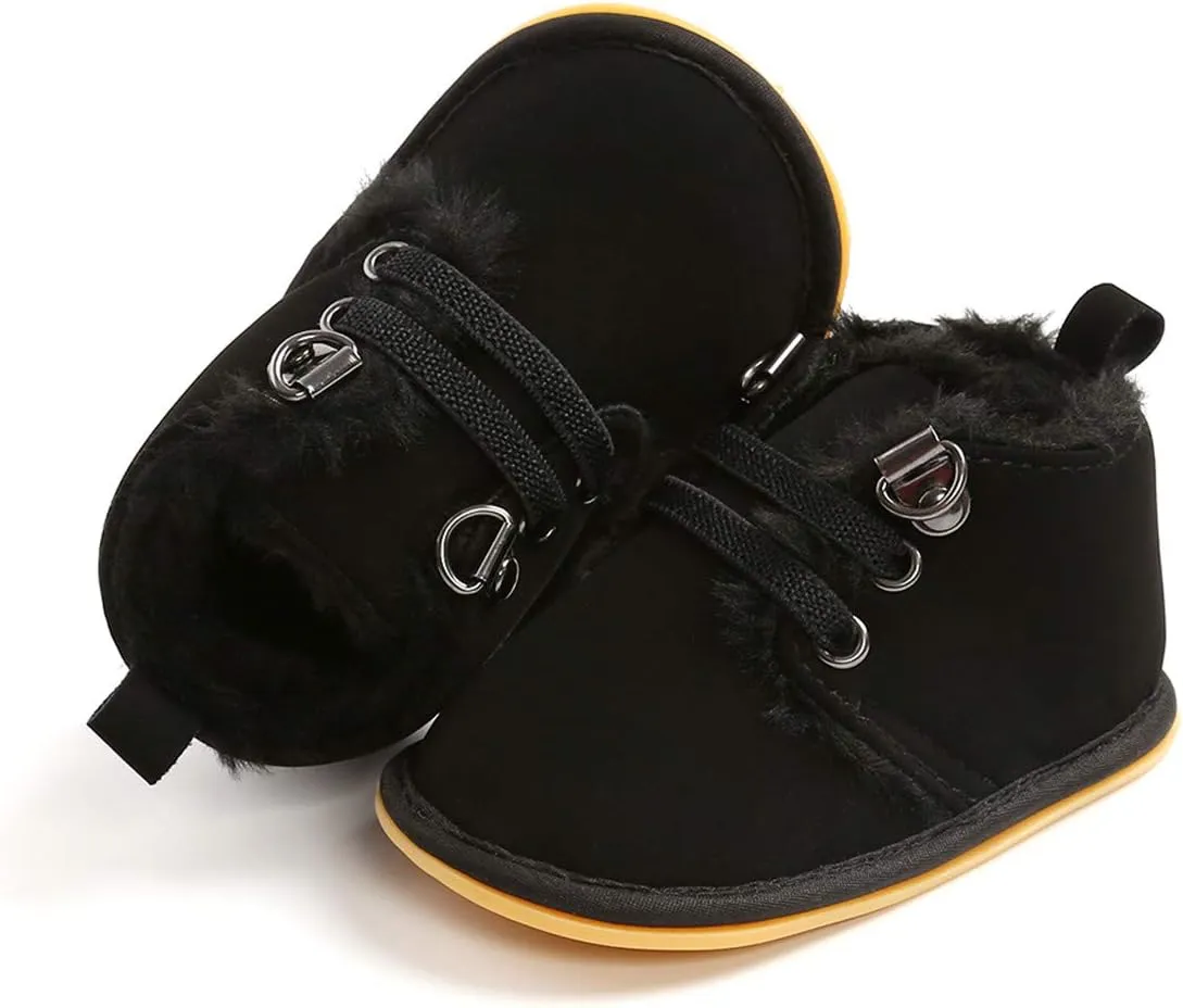 COSANKIM Baby Booties Baby Girl Shoes Winter Warm Fur Lining Non-Slip Lace Up Newborn Boots Infant Toddler First Walker Crib Shoes