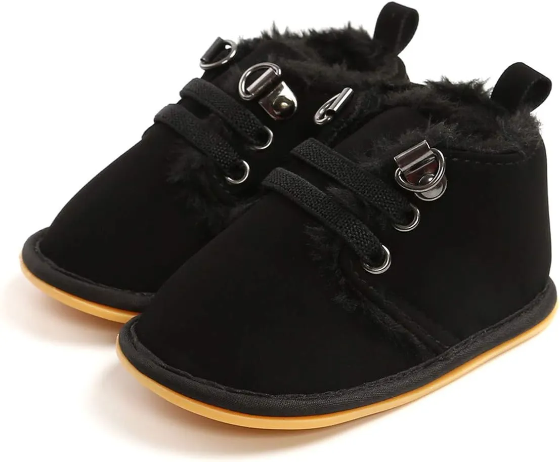 COSANKIM Baby Booties Baby Girl Shoes Winter Warm Fur Lining Non-Slip Lace Up Newborn Boots Infant Toddler First Walker Crib Shoes