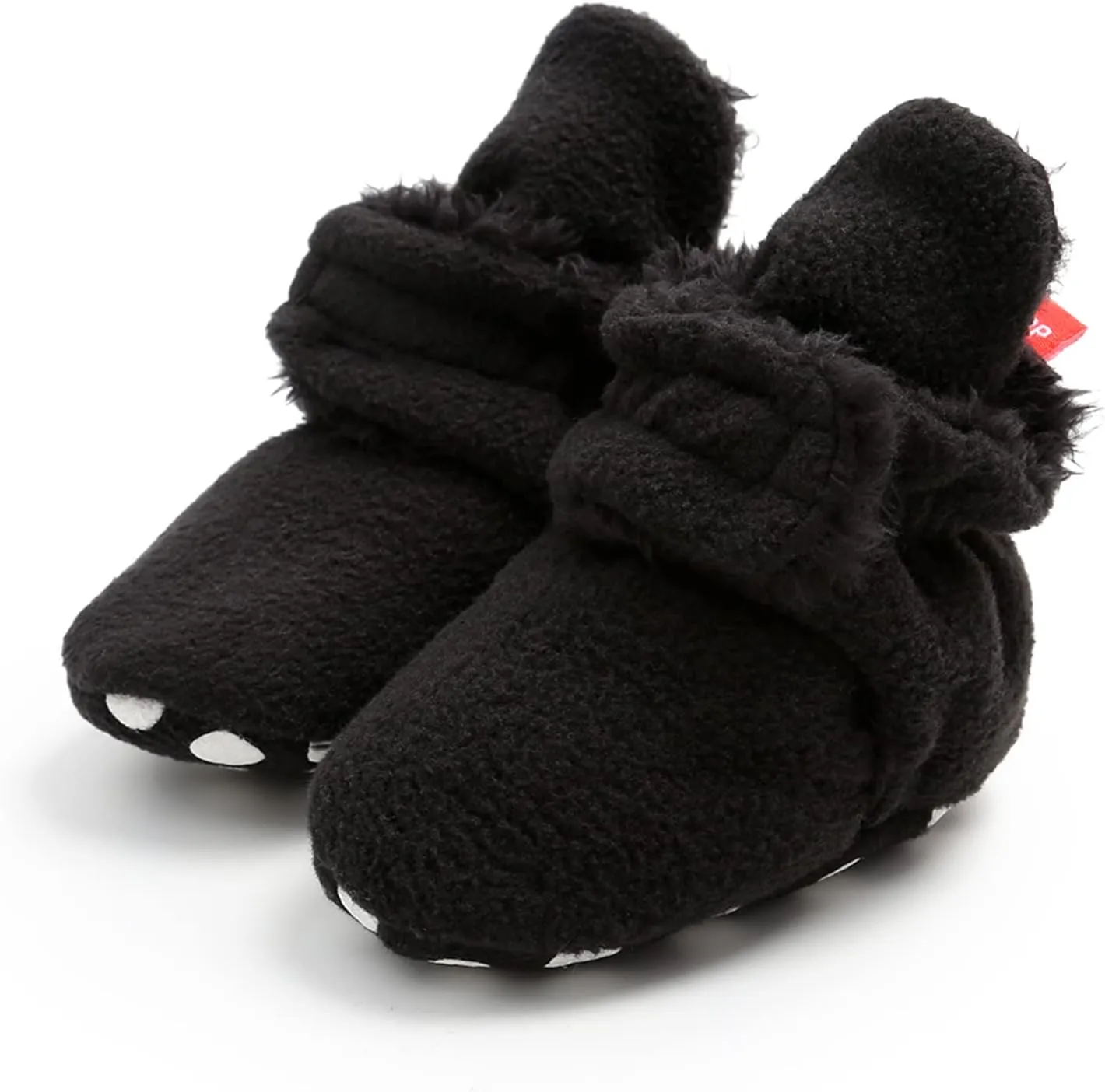 Cotton Baby Booties Non Skid Soft Sole Stay On Baby Shoes House Slippers for Baby Boys Girls Toddlers 0-18 Months (Black-2, 0-6 Months)