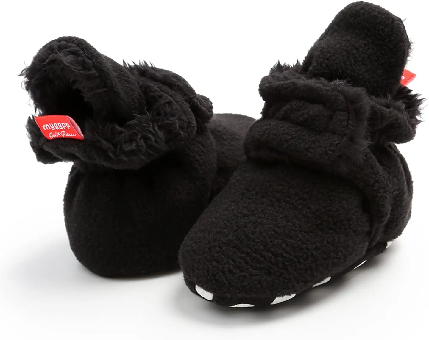 Cotton Baby Booties Non Skid Soft Sole Stay On Baby Shoes House Slippers for Baby Boys Girls Toddlers 0-18 Months (Black-2, 0-6 Months)