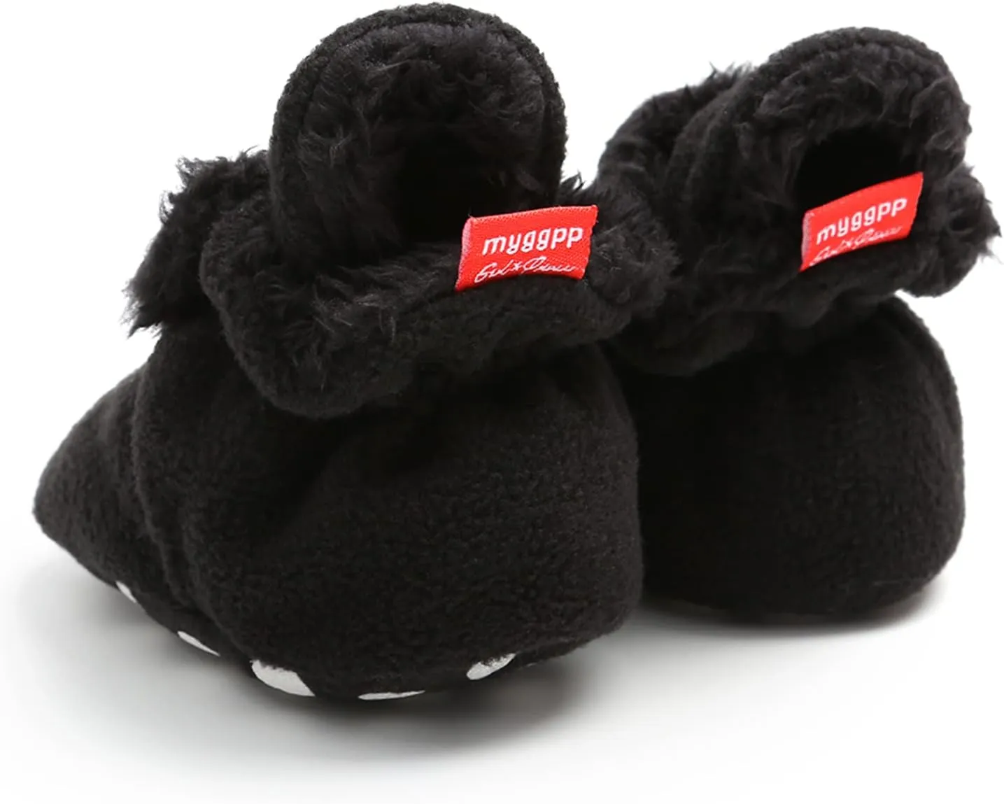 Cotton Baby Booties Non Skid Soft Sole Stay On Baby Shoes House Slippers for Baby Boys Girls Toddlers 0-18 Months (Black-2, 0-6 Months)