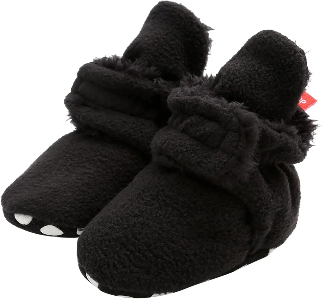Cotton Baby Booties Non Skid Soft Sole Stay On Baby Shoes House Slippers for Baby Boys Girls Toddlers 0-18 Months (Black-2, 0-6 Months)