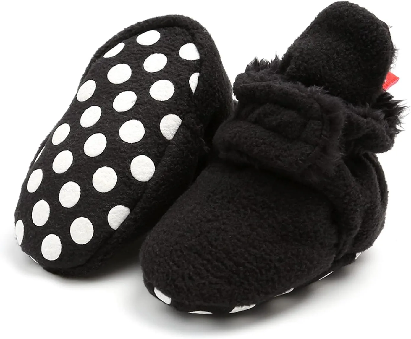 Cotton Baby Booties Non Skid Soft Sole Stay On Baby Shoes House Slippers for Baby Boys Girls Toddlers 0-18 Months (Black-2, 0-6 Months)