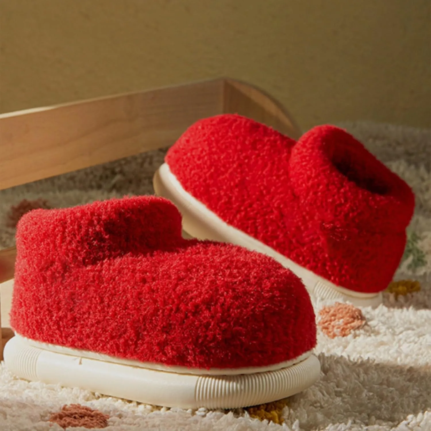 Cozy Fleece Booties Slippers for Infant Toddler Girls, Non-Slip Soft Sole Furry Thickened Warm House Indoor Shoes