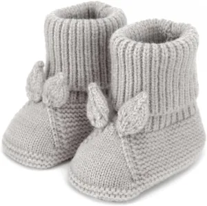 Crochet Baby Booties Newborn Babe First Walkers Knit Boots Warm Crib Shoes Soft Infant Sock for Boy Girl Grey 9-12M