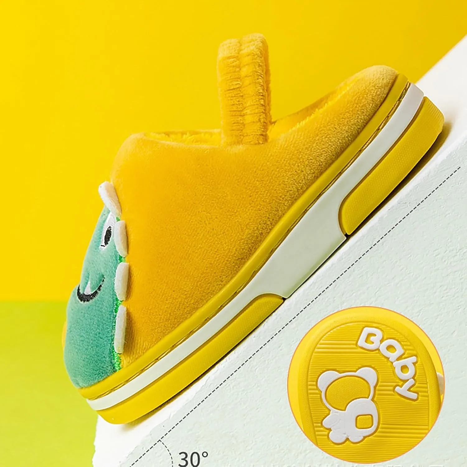 Cute Dinosaur Fuzzy Slippers for Boys Girls Kids Memory Foam Soft Sole Flat Shoes Toddler Cotton Cozy Indoor Slipper