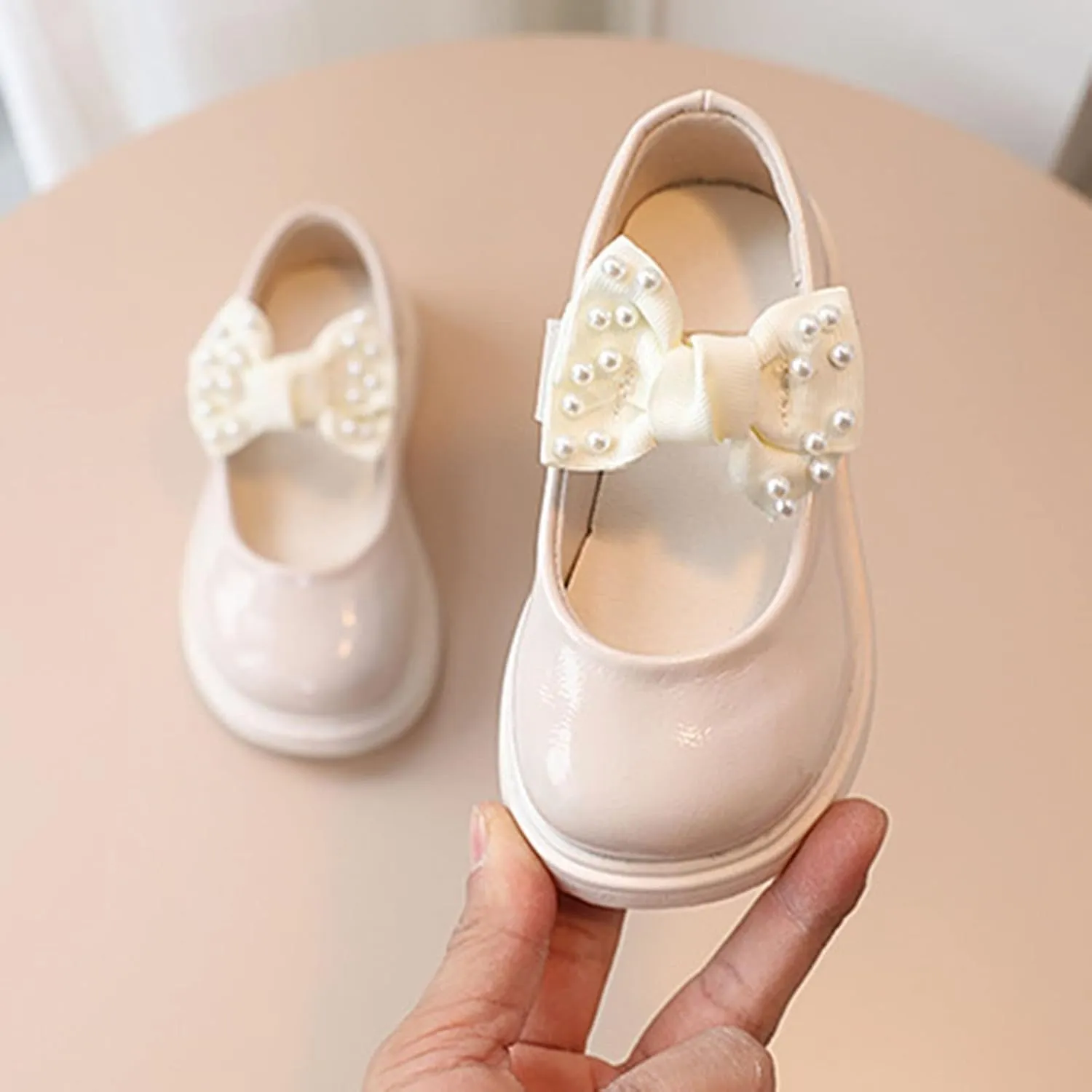 Dress Shoes for Girls,1-6 Years Girls Sandals Children Shoes Pearl Bow Tie Hook Loop Princess Dance Shoes Baby Shoes