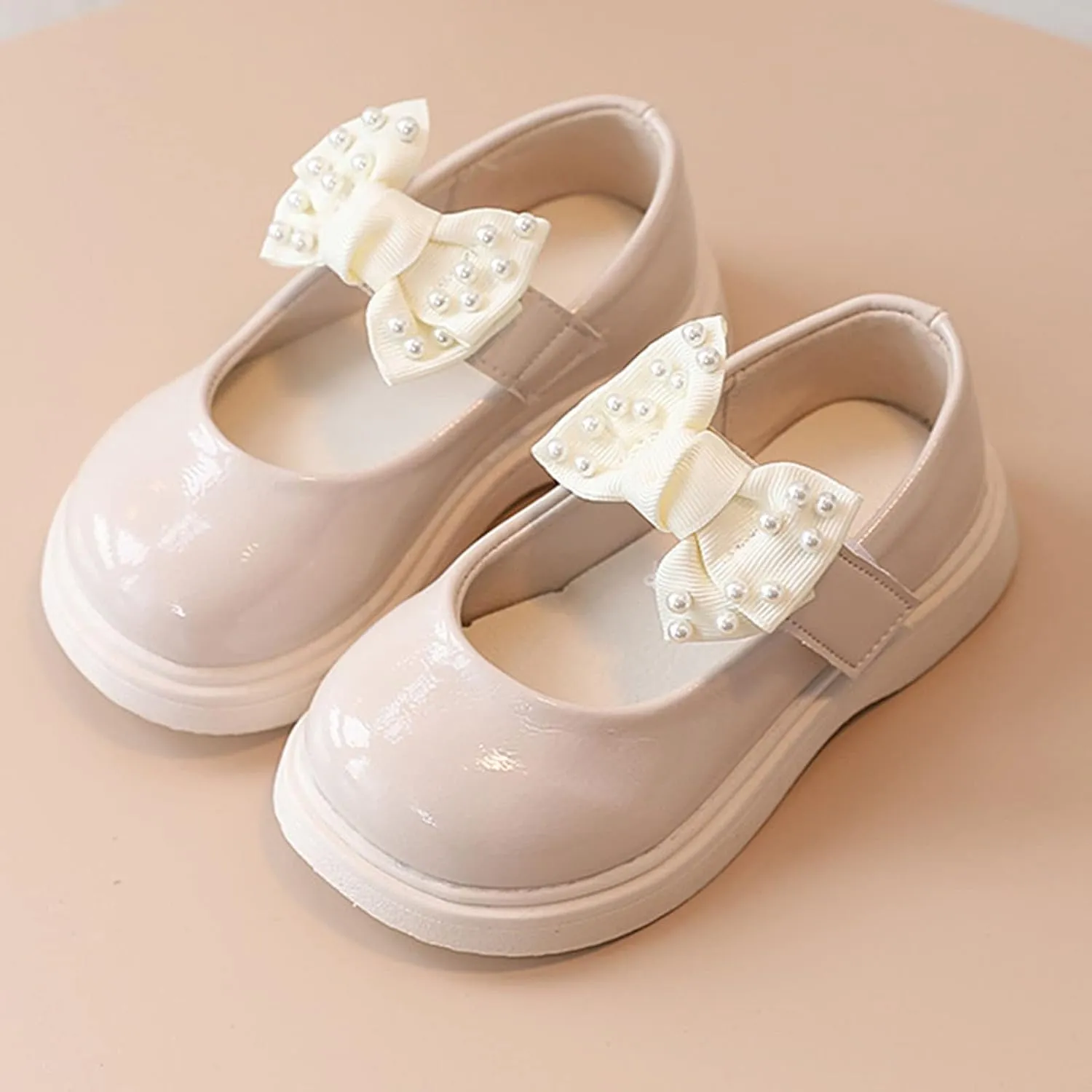 Dress Shoes for Girls,1-6 Years Girls Sandals Children Shoes Pearl Bow Tie Hook Loop Princess Dance Shoes Baby Shoes