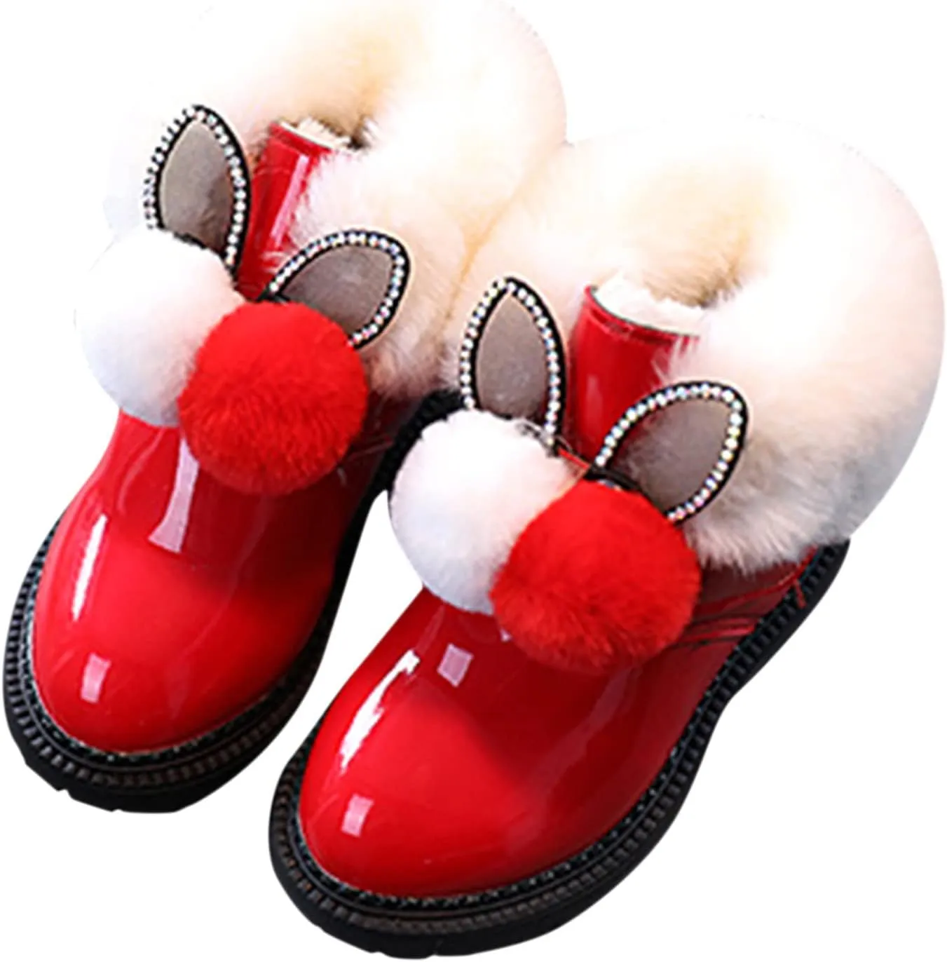 EnJoCho Baby Toddler Girls Fall Winter Snow Boots 1-6 Years Old Kids Hairball Sneakers Warm Anti-Slip Single Shoes (Red-06#, 18-24Months)