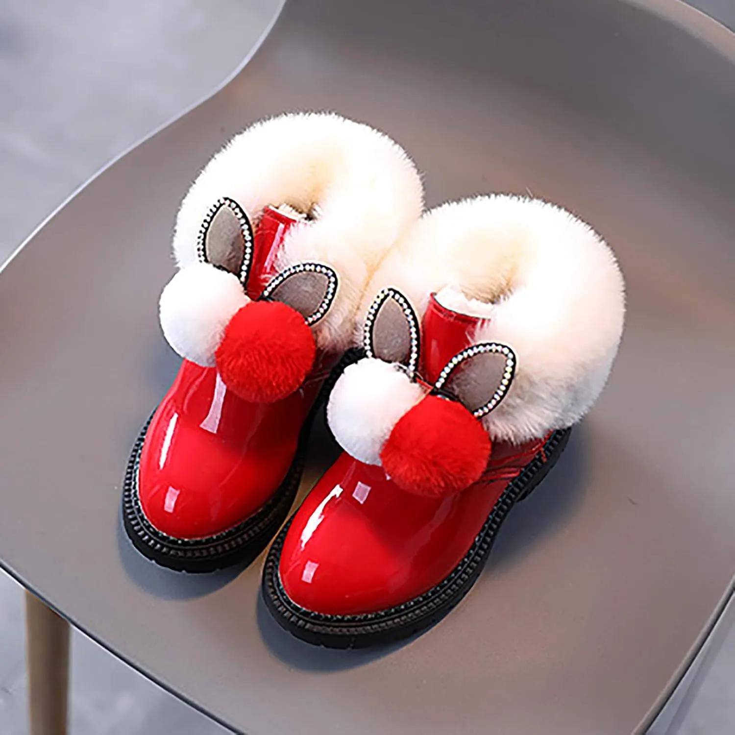 EnJoCho Baby Toddler Girls Fall Winter Snow Boots 1-6 Years Old Kids Hairball Sneakers Warm Anti-Slip Single Shoes (Red-06#, 18-24Months)