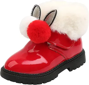 EnJoCho Baby Toddler Girls Fall Winter Snow Boots 1-6 Years Old Kids Hairball Sneakers Warm Anti-Slip Single Shoes (Red-06#, 18-24Months)