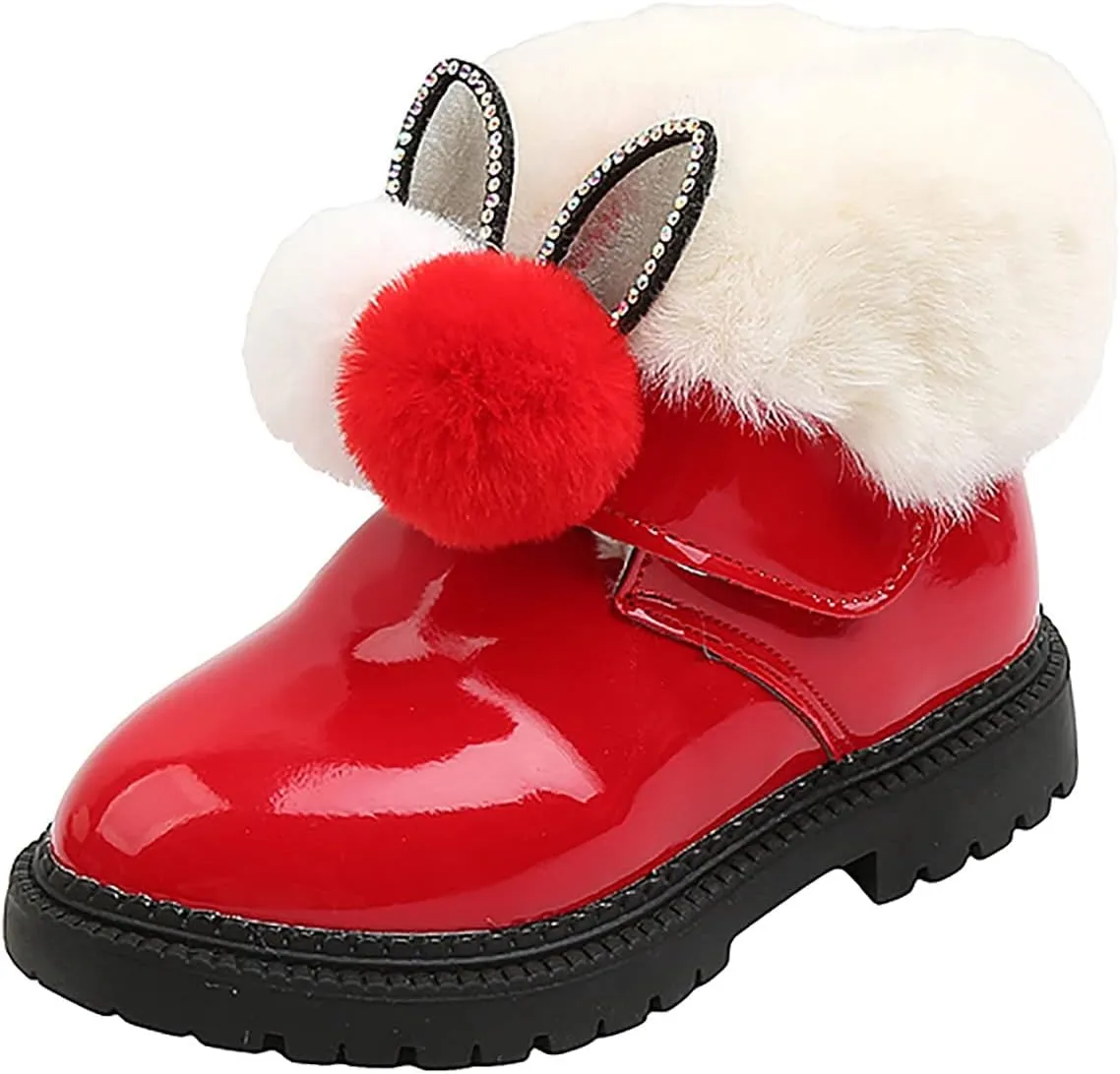 EnJoCho Baby Toddler Girls Fall Winter Snow Boots 1-6 Years Old Kids Hairball Sneakers Warm Anti-Slip Single Shoes (Red-06#, 18-24Months)
