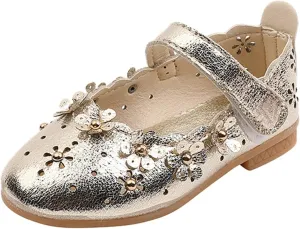 EnJoCho Girls Sandal Shoes Flower Shoes Hollow Flower Shoes Sandals Soft Sole Princess Sandals Baby Shoes 1-11 Years (Gold, 9 Years)