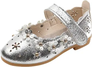EnJoCho Girls Sandal Shoes Flower Shoes Hollow Flower Shoes Sandals Soft Sole Princess Sandals Baby Shoes 1-11 Years (Silver, 6 Years)
