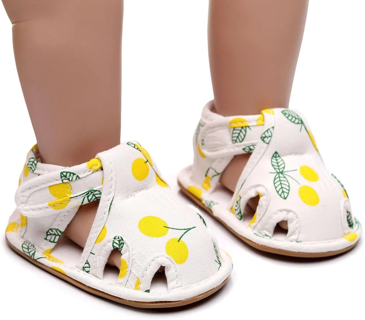 EnJoCho Infant Toddler Shoes Soft Sole Non Slip Toddler Floor Shoes Fruit Cherry Print Sandals Toddler Walking Shoes (Yellow, 6Months)