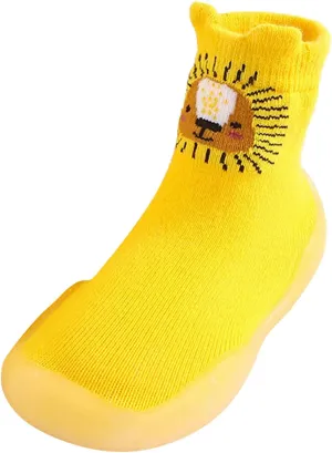 EnJoCho Non Slip Shoes for Toddler Baby Boys Girls Solid Warm Knit Soft Sole Rubber Shoes Slipper Stocking Soft Shoes Socks (Yellow, 20)