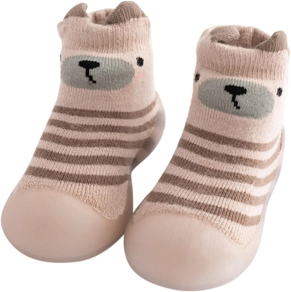 EnJoCho Outdoor Shoes for Children Kids Toddler Baby Boys Girls Solid Warm Knit Soft Sole Rubber Shoes Sock Slipper Stocking (Khaki, 18)
