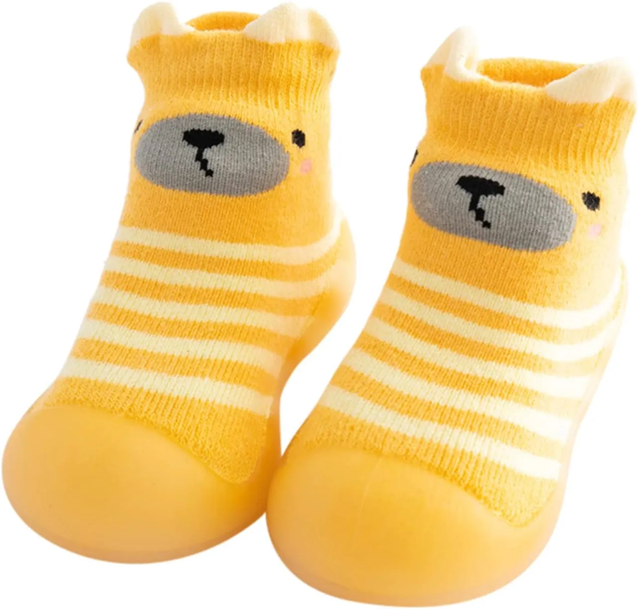 EnJoCho Outdoor Shoes for Children Kids Toddler Baby Boys Girls Solid Warm Knit Soft Sole Rubber Shoes Sock Slipper Stocking (Yellow, 18)