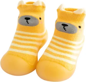 EnJoCho Outdoor Shoes for Children Kids Toddler Baby Boys Girls Solid Warm Knit Soft Sole Rubber Shoes Sock Slipper Stocking (Yellow, 18)