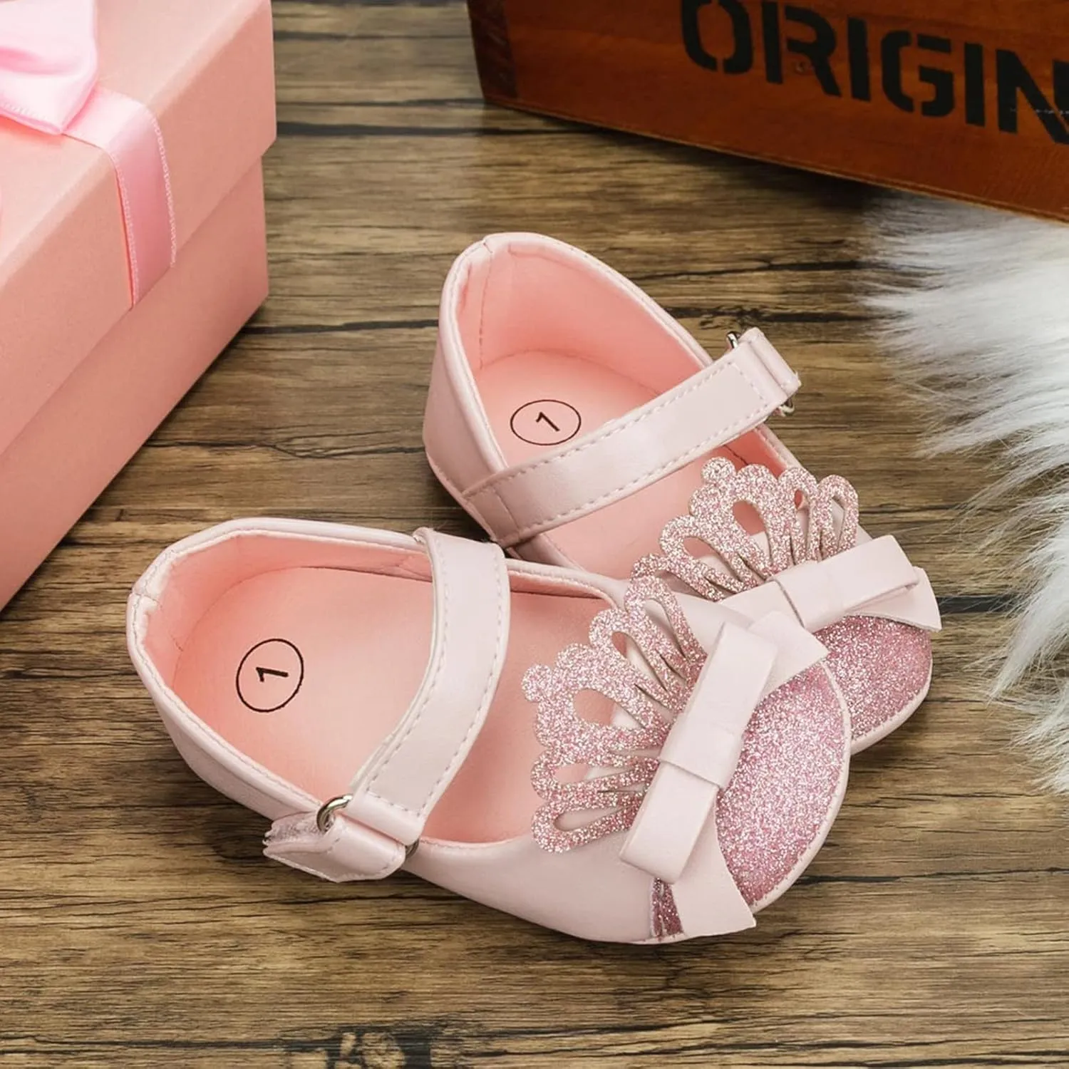 Fashion Crown Princess Shoes Little Kid Shoes Non Slip Soft Sole Walking Shoes Baby Shoes Infant Extra Wide