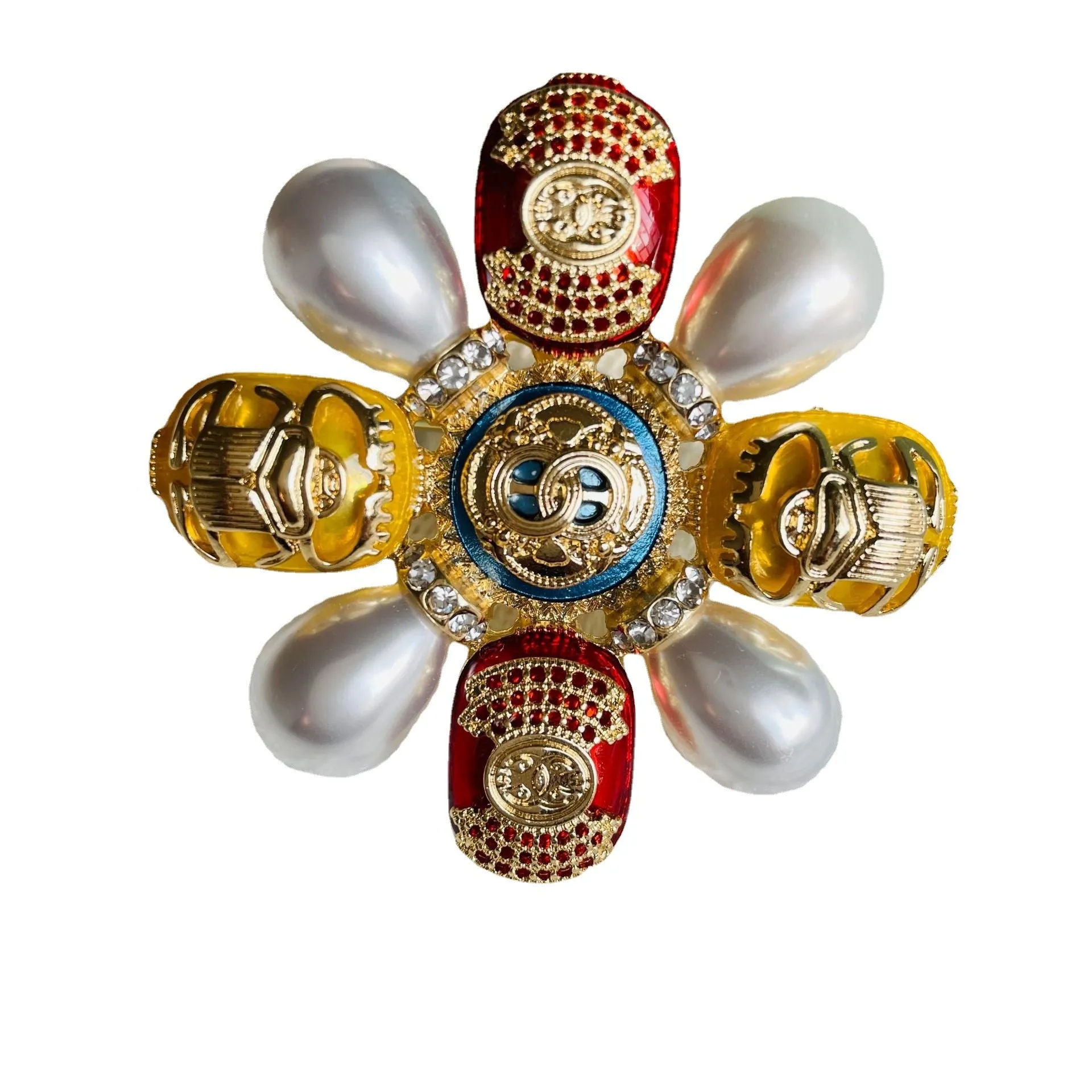 Fashion Women Vintage Baroque Luxury Cross Pearl Brooches