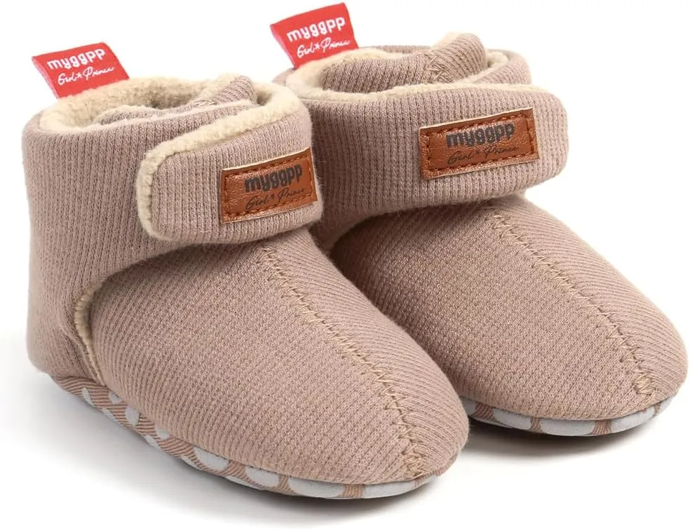 GDSDYM Baby Booties Cozy Fleece Slippers Soft Baby Shoes With Gripper Soles, Winter Infant Newborn Crib Sock Shoes Warm Footwear First Walkers