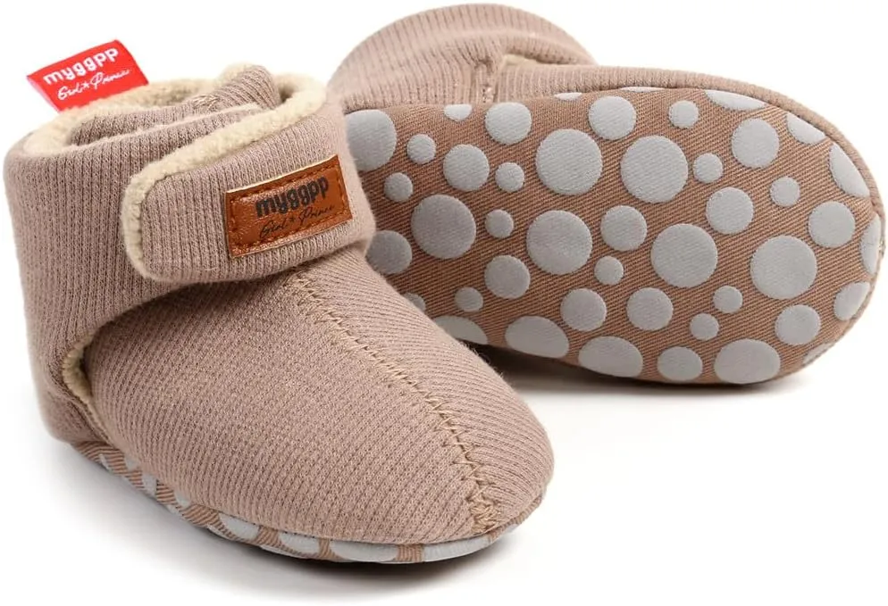 GDSDYM Baby Booties Cozy Fleece Slippers Soft Baby Shoes With Gripper Soles, Winter Infant Newborn Crib Sock Shoes Warm Footwear First Walkers