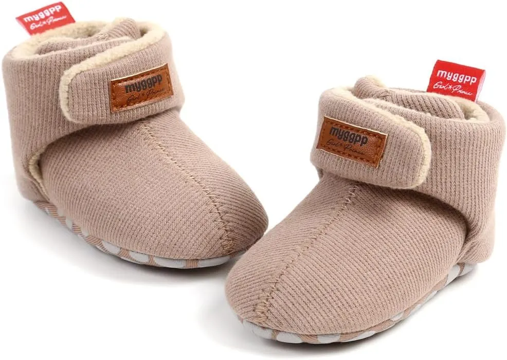 GDSDYM Baby Booties Cozy Fleece Slippers Soft Baby Shoes With Gripper Soles, Winter Infant Newborn Crib Sock Shoes Warm Footwear First Walkers