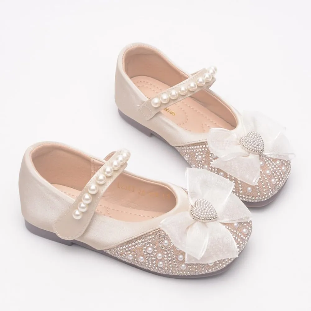 Girls Ballerina Dress Shoes with Bow Glittler Flower Wedding Party Princess Mary Jane Flats for Toddler/Little Kid