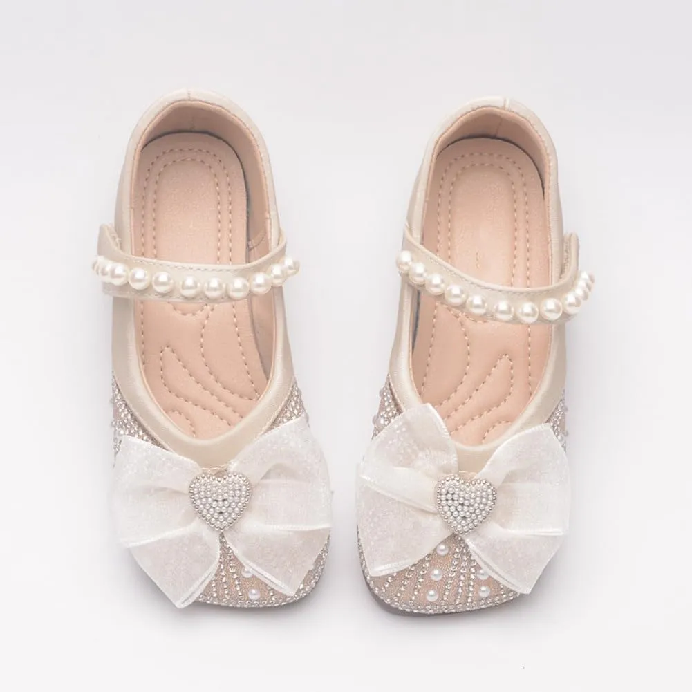 Girls Ballerina Dress Shoes with Bow Glittler Flower Wedding Party Princess Mary Jane Flats for Toddler/Little Kid