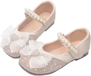 Girls Ballerina Dress Shoes with Bow Glittler Flower Wedding Party Princess Mary Jane Flats for Toddler/Little Kid