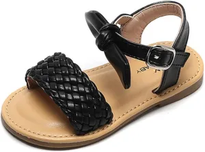 Girls Bowknot Leopard Kids Sandals Beach Summer Toddler Girls Open Toe PU Leather Sandals Princess Flat Shoes