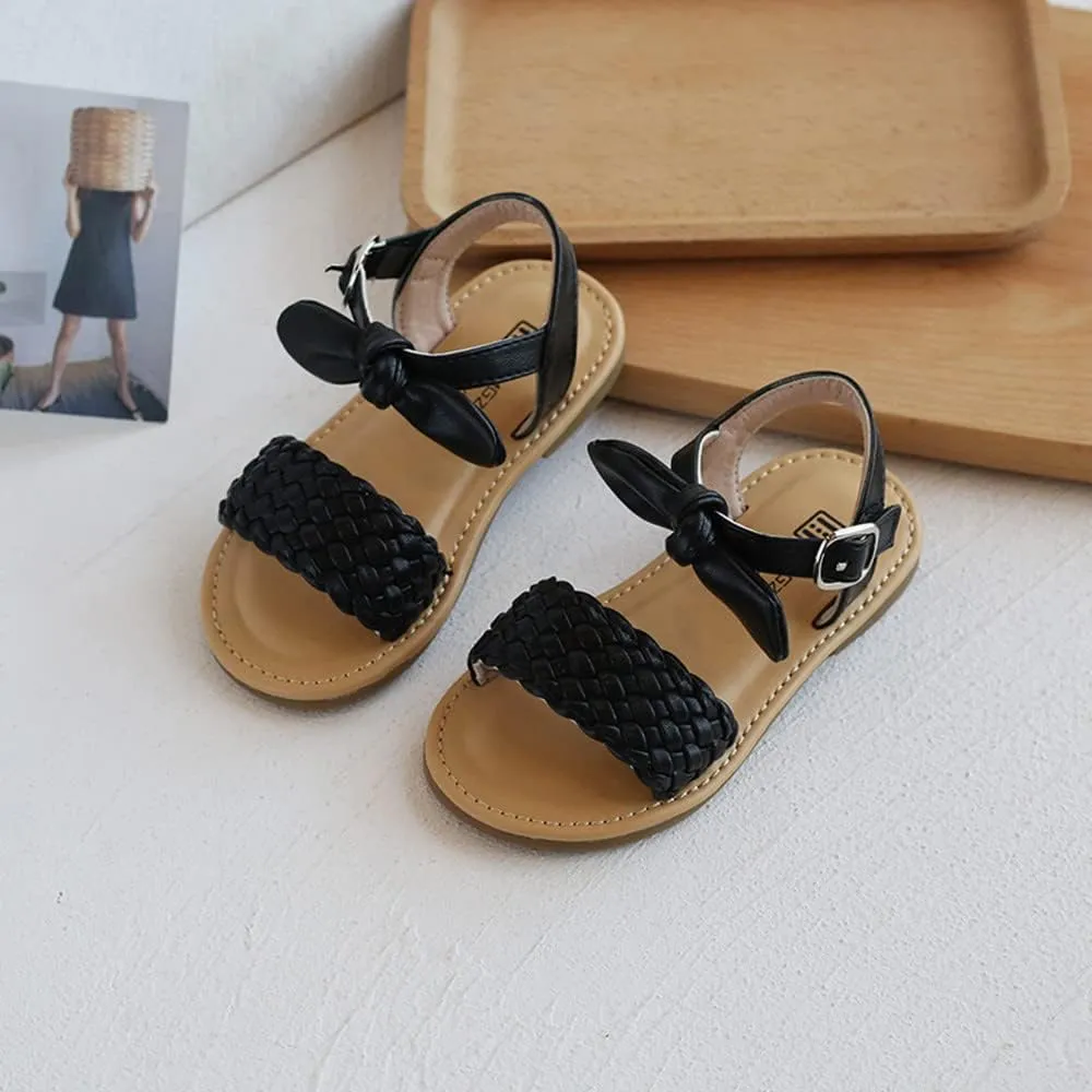 Girls Bowknot Leopard Kids Sandals Beach Summer Toddler Girls Open Toe PU Leather Sandals Princess Flat Shoes