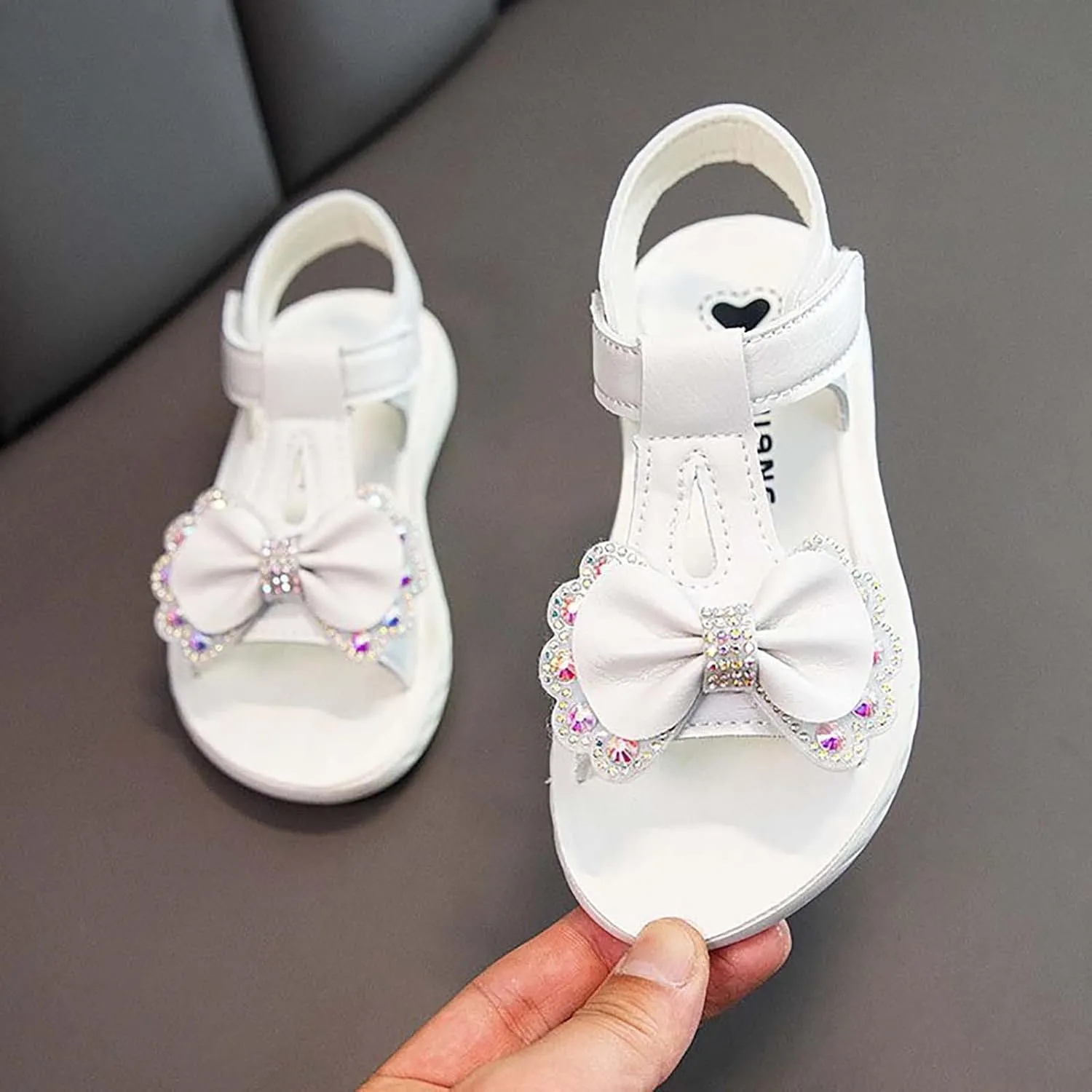 Girls Kids Bow Leather Sandals Foam Sole Non Slip Wide Shoes Baby Girl Summer Outdoor Water Barefoot Hook Loop Sandals